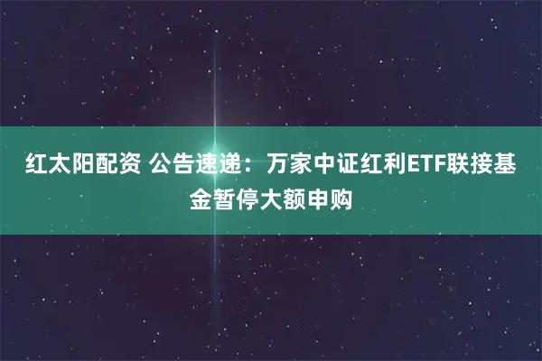 红太阳配资 公告速递：万家中证红利ETF联接基金暂停大额申购